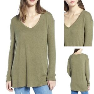 BP Nordstrom Olive Green V-Neck Sweater Relaxed Fit Size XXS